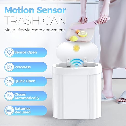 3 Pack 5 Gallon Bathroom Trash Can with Lid, Automatic Motion Sensor White Trash Can, Touchless Slim Waterproof Garbage Bin for Kitchen, Bedroom, Office, and Bathroom