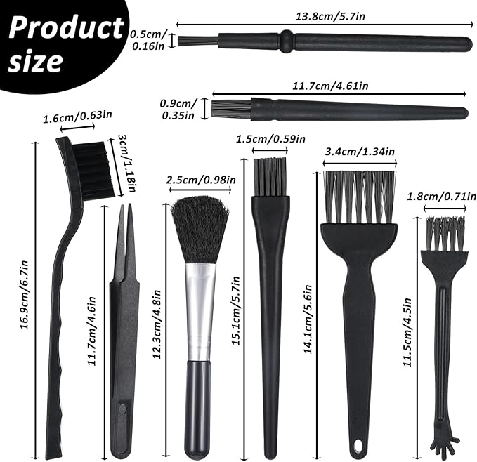 8 PCS Anti Static Brush Keyboard Brush Computer Cleaning Kit Anti Static Electronic Dust Clean Brushes for Laptop Keyboard Camera Computer (Black)