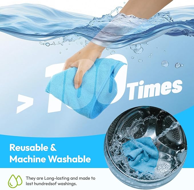 270GSM Microfiber Cleaning Cloth 12"X12" - 12 Pack 4 Color Assorted Lint Free Streak Free, Super Absorbent Reusable Multi Purpose Kitchen Towels for Cars