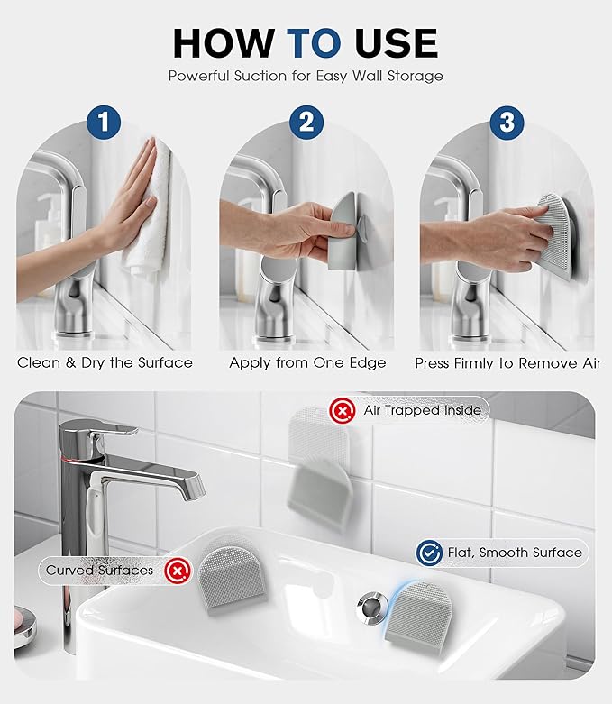 2 Pack Silicone Sink Cleaning Brush with Squeegee, Flexible Non-Scratch Dish Scrubber for Kitchen and Bathroom Sink, Countertop & Dishwashing, Suction Cup Hanging Design (Gray)
