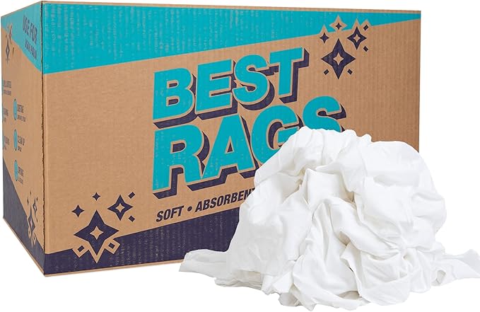 Arkwright W43 Cotton Tshirt Rags - 25 lb Box - Soft Lint Free Cloths for Cleaning, Streak & Scratch-Free, Professional Grade Bulk Wiping Towels for Polishing, Painting, and Staining, White