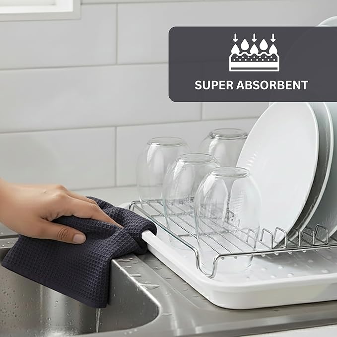 PurpleEssences Waffle Weave Kitchen Towel, 100% Cotton 15x25 Inches, with Hanging Loop Soft Absorbent Quick Drying Dish Cloth, Tea and Hand Towels, 6 Pack - Christmas Holiday Winter - Dark Grey