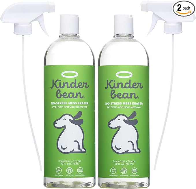 Dog & Cat Urine Stain and Odor Eliminator for Carpet, Upholstery, Hard Floors - 2-Pack 32 oz., Grapefruit & Thyme Scent, Enzyme Bio-Active Formula with Squeeze and Spray Top