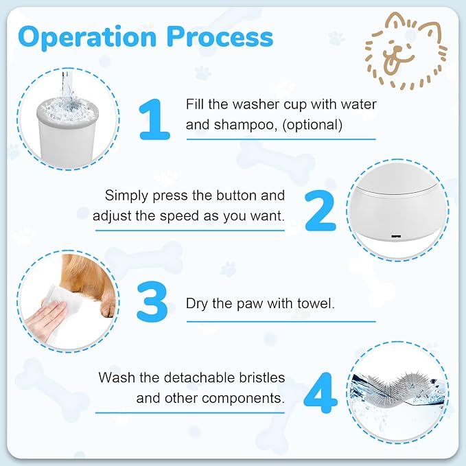 Automatic Dog Cleaner Washer and Massager, Electric Pet Foot Paws Washer for Dogs Cats, USB Portable Dog Feet Cleaner Cup for Small to Medium Dogs, Pet Grooming Supplies(White)