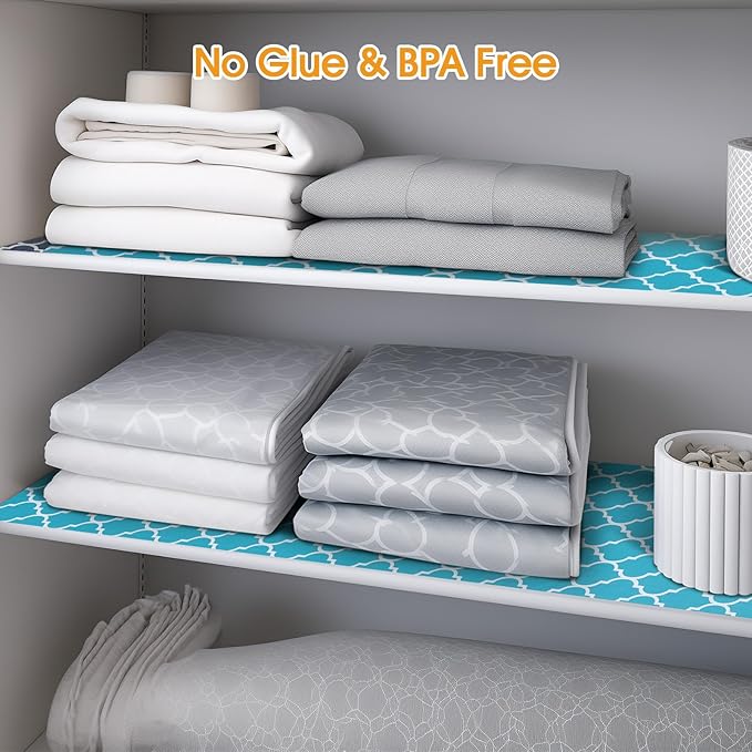 Shelf and Drawer Liner for Kitchen Cabinets Non-Adhesive, Strong Grip Non-Slip Thickened Cabinet Liners for Shelves, Waterproof Mats for Dresser Cupboard, Green/White, 12 in x 10 Feet
