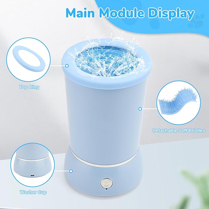 Automatic Dog Paw Cleaner, Dog Paws Washer, Rechargeable Dogs Cleaner, Portable Pet Cleanning Tool for Small to Medium Dogs, Pet Grooming Supplies for Big Cats (Blue)