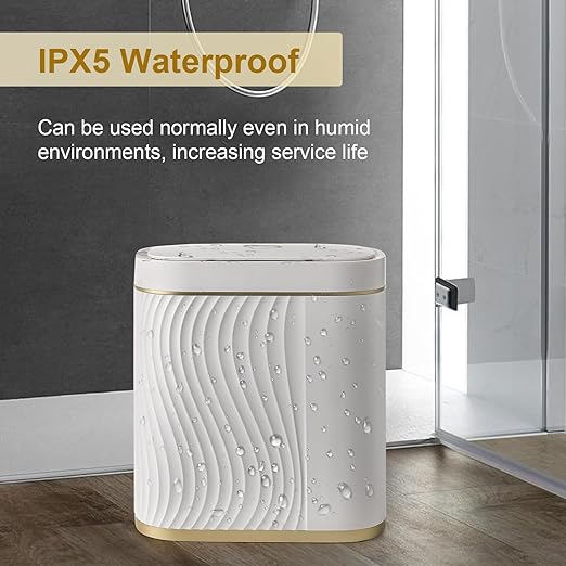 Bathroom Trash Cans with Lid 2 Gallon Automatic Trash Can, Small Motion Sensor Garbage Can, Slim Smart Trash Bin, Waterproof Plastic Garbage Bin for Bathroom, Bedroom, Living Room, Golden