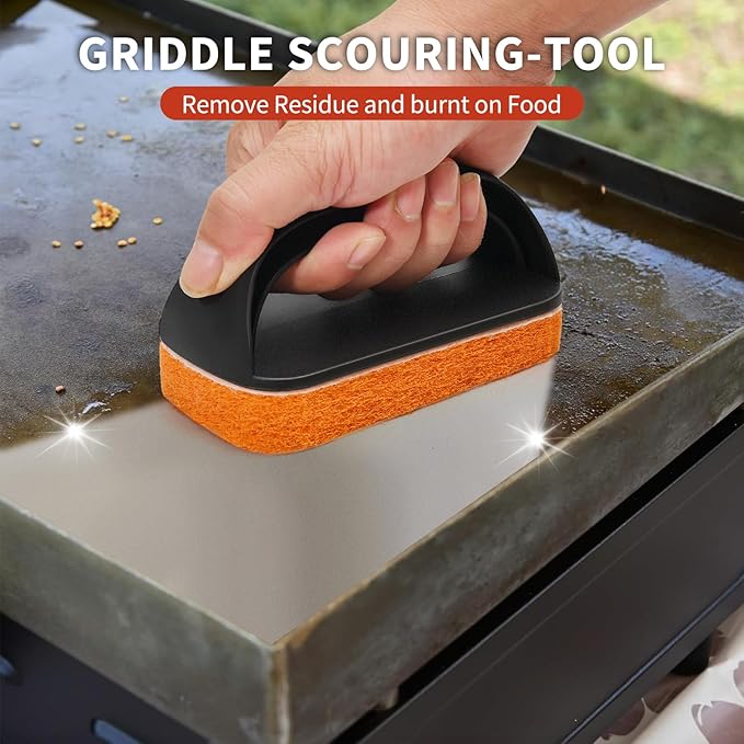 Griddle Cleaning Kit for Blackstone – Grill Stone, Non-Scratch Scouring Pads, Heavy-Duty Scraper & Ergonomic Handles – Flat Top Grill Accessories (8PCS Orange)