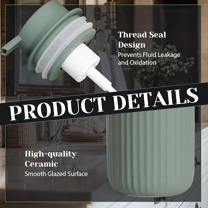 INGOFIN Foaming Soap Dispenser - 12oz Ceramic Foam Hand Soap Dispenser Bathroom, Modern Refillable Dish Dispenser with Pump for Kitchen, Matte Green
