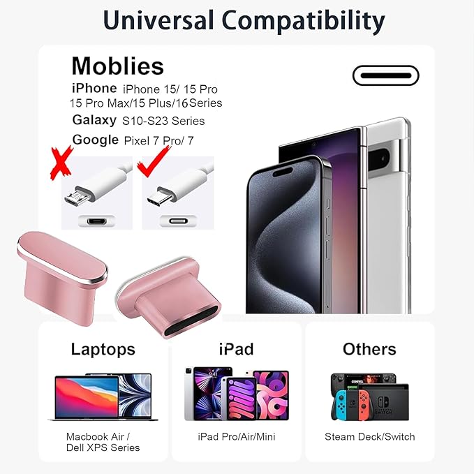 Mobile Phone Speaker Metal Dust Mesh for iPhone 17, Type C Charging Port Dust Plug, USB C Cleaning Brush Cleaning Tool Set for iPhone 15 16 Series(USB-C Pink)