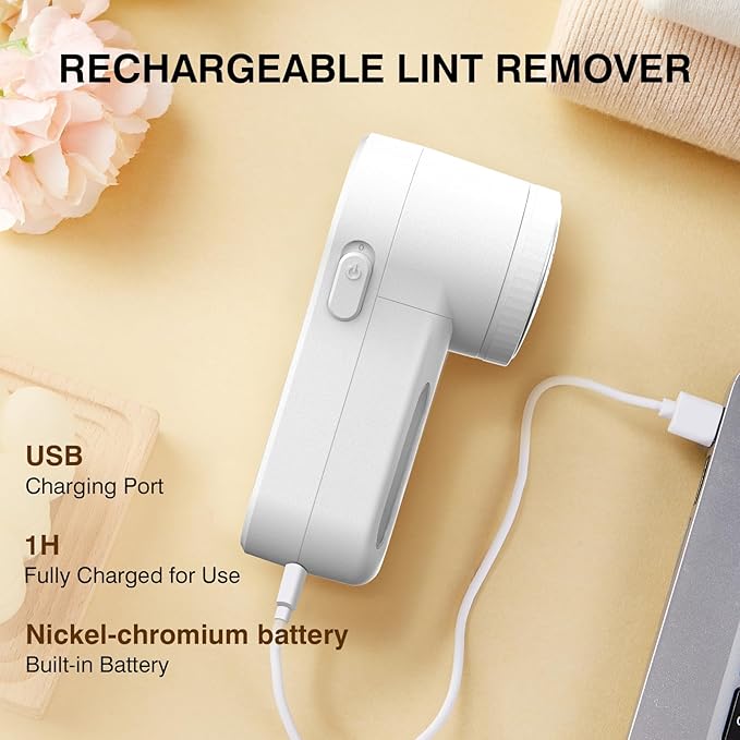 Fabric Shaver, Lint Remover Rechargeable, Electric Portable Sweater Defuzzer Digital LED Display to Remove Pilling for Clothes, Furniture, Sweater, (White)