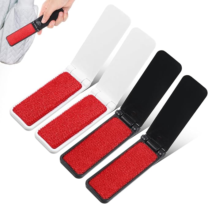 4 Pcs Mini Lint Brush, Portable Lint Brushes, Travel Foldable Lintbrush for Clothes, Portable Foldable LintBrushes for Clothes, Pet Hair Remover, Cleaning Fluff