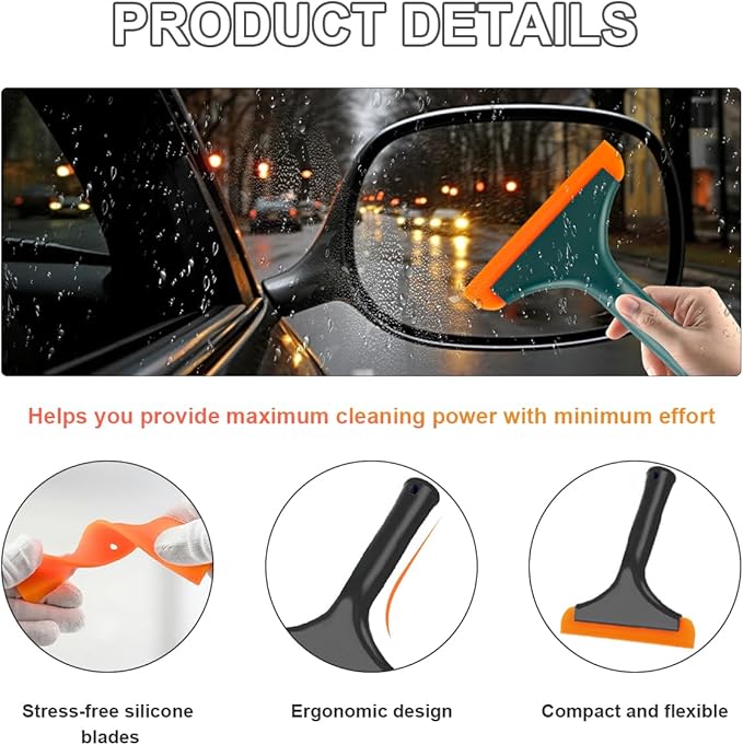 2 PCS Small Silicone Window Squeegee, 5.9 Inch Car Windshield Water Blade Squeegee with Non-Slip Handle, All-Purpose Cleaning Squeegee for Car Windshield, Window, Mirror (Black+Black Green)