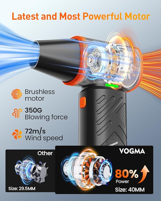 V40 Compressed Air Duster-270000RPM 350G Super Power Electric Air Duster, 10000mAh Cordless Rechargeable Brushless Motor Snow Blower, Stepless-Adjustable Air Blower for PC, Keyboard, Home, Car