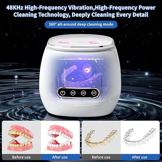 Upgraded 2026 Ultrasonic Retainer Cleaner Machine, 45kHz Ultrasonic Denture Cleaner with 3-Timer Modes (3/5/10 Min), Suitable for Dentures, Night Guards, Aligners, Brushes, Jewelry-150ml Capacity