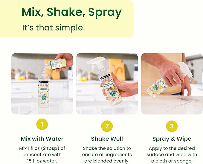 Good Natured Brand All-Purpose Cleaner Concentrate | Multi-Surface Cleaner | Natural Lemon Essential Oil | Multipurpose Cleaner Concentrate All Surfaces | Lemon Love | 8oz makes 128oz