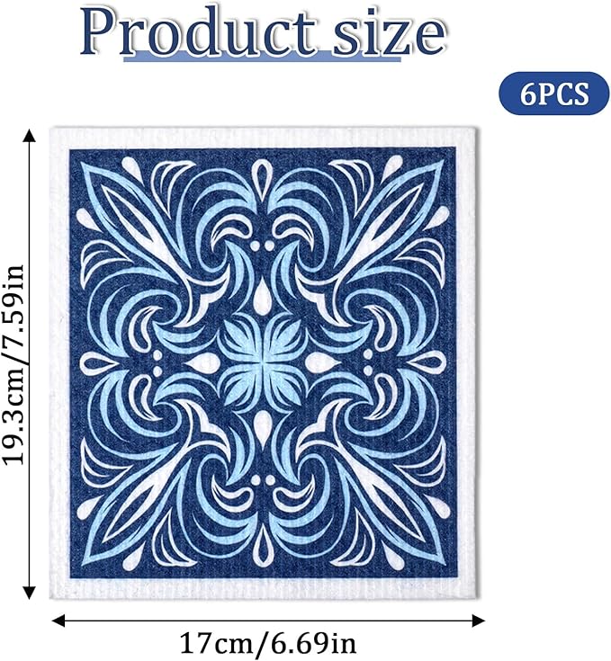 6-Pack Swedish Dish Cloths, Reusable Absorbent Quick-Dry Kitchen Towels, Unwoven Cleaning Cloths for Dishes, Countertops & Bathrooms