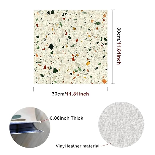Nuxovilar Peel and Stick Vinyl Floor Tiles, 12x12 Inch Terrazzo Pattern, Self-Adhesive Flooring (10 Pcs)