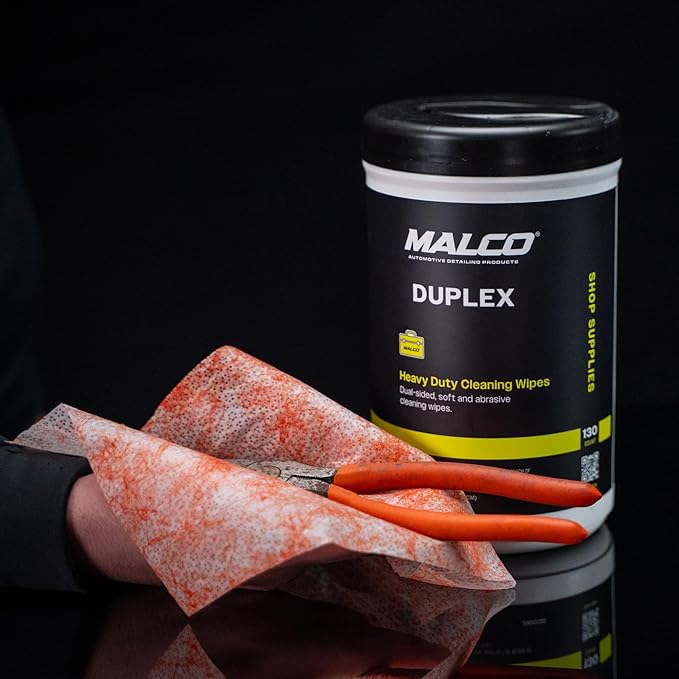 Malco Duplex Heavy Duty Cleaning Wipes for Home and Auto - Dual Sided Textured, Wet Wipe/Removes Grease, Tar, Paint, Oil, Dirt/No Residue/Safe for Hands/Made in USA (130 Wipes)