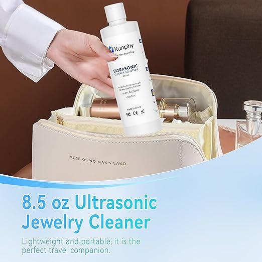 kunphy Sonic Jewelry Cleaner - Effective Solution for Cleaning Gold, Silver, Platinum, Diamonds, and eyeglasses watch, 8.5 oz (250 ml)