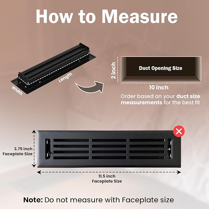 EMPIRE REGISTER CO Linear Design, Heavy Duty Floor Vent Covers, Metal Damper Attached. Vent Covers for Floor only. (Floor, Textured Black, 2 x 12 inch (Pack of 1))