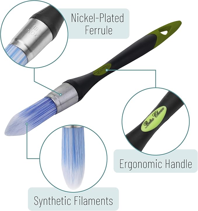 Bates- Trim Paint Brush, 0.75 Inch, Ergonomic Non-Slip Handle, Synthetic Bristles, Trim Brushes for Painting, Black & Lime Green
