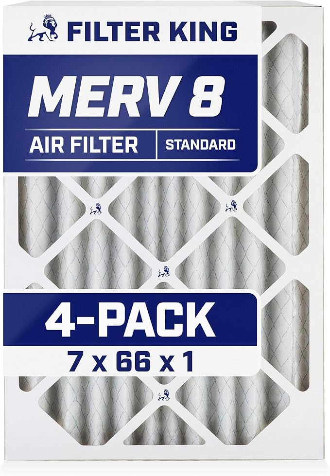 Filter King 7x66x1 Air Filter | 4-PACK | MERV 8 HVAC Pleated A/C Furnace Filters | MADE IN USA | Actual Size: 7 x 66 x .75"