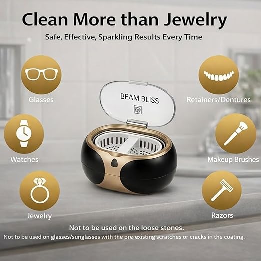 40W Professional Ultrasonic Jewelry Cleaner with 3-Minute Auto Timer, 42kHz to 48kHz Gold Jewelry Cleaner, Glasses, Watches & Mouth Guard Cleaner, 20oz, 304 Stainless Steel Tank