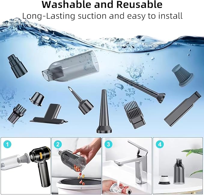 Handheld Cordless Vacuum,Car Vacuum Cleaner,4-in-1 22000PA High Power Portable Rechargeable Vacuum Cleaner with Brushless Motor, Small Handheld Vacuum & Air Blower & Pump-Black