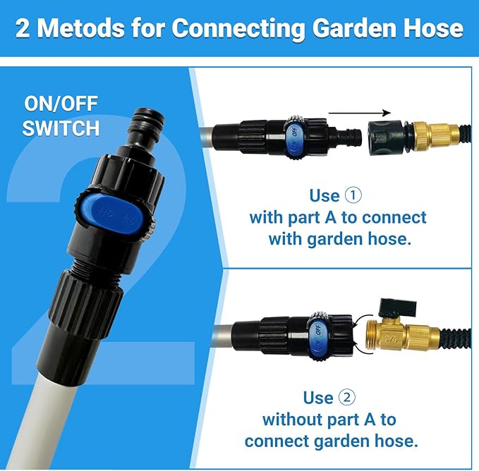 72" Long Handle Car Wash Brush with Hose Attachment, Flow-Through Soft Bristle Five-Sided Brush