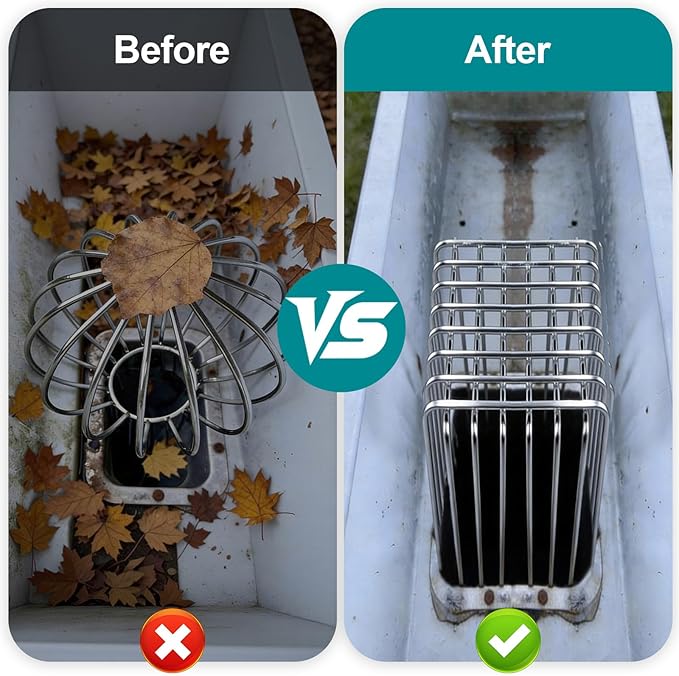 Gutter Guard 304 Stainless Steel Adjustable Downspout Filter - 4.7" L ×3.5" W ×4.7" H, Gutter Downspout Extensions Fits 3" x 4" Pipe, Flexible Opening for Leaves Debris & Outlet Filter Protection