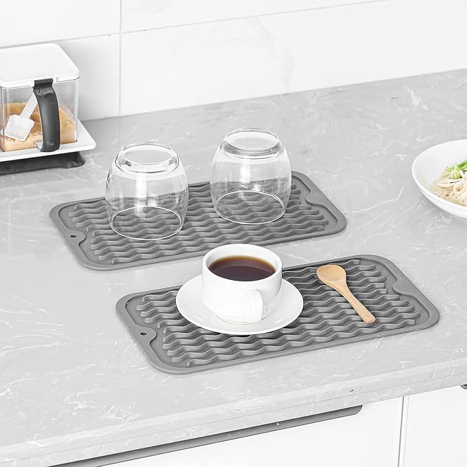 Silicone Dish Drying Mat for Multiple Usage,Easy clean,Eco-friendly,Heat-resistant Silicone Mat for Kitchen Counter or Sink,Refrigerator or Drawer Liner Grey S 12 inches x 6 inches