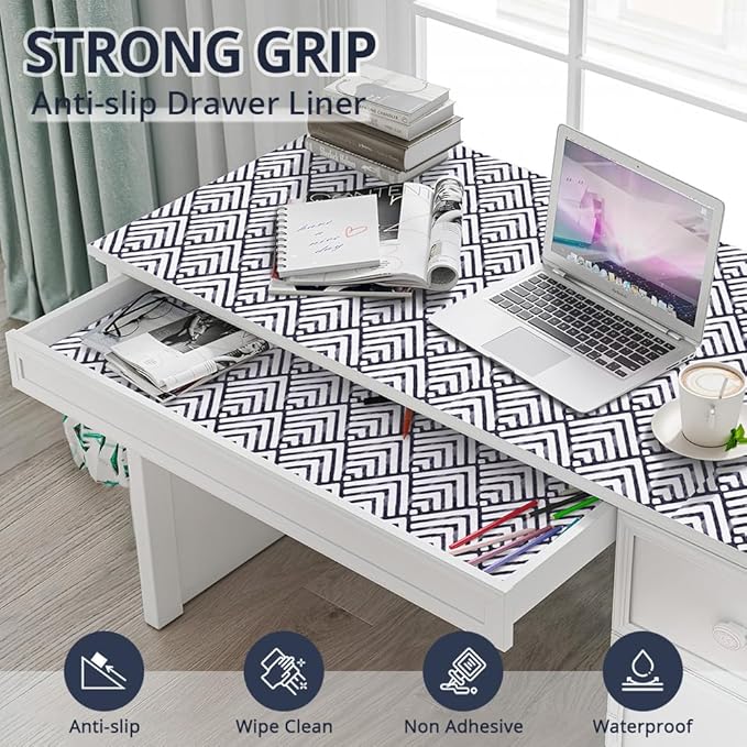Grip Shelf Liners, Non-Slip Drawer Protector Liner, Non Adhesive Shelves Mat Thickened Plastic Protection for Kitchen Cabinets Cupboards Dresser Pantry Bathroom Office, 11.8in x 20ft