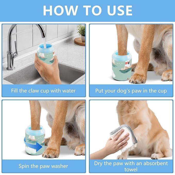 Dog Paw Cleaner Cups for Dogs Pets Foot Washer Paw Scrubber for Medium Small Dogs Cats Cleaning Cup Lighthouses Clouds and Seagulls Green