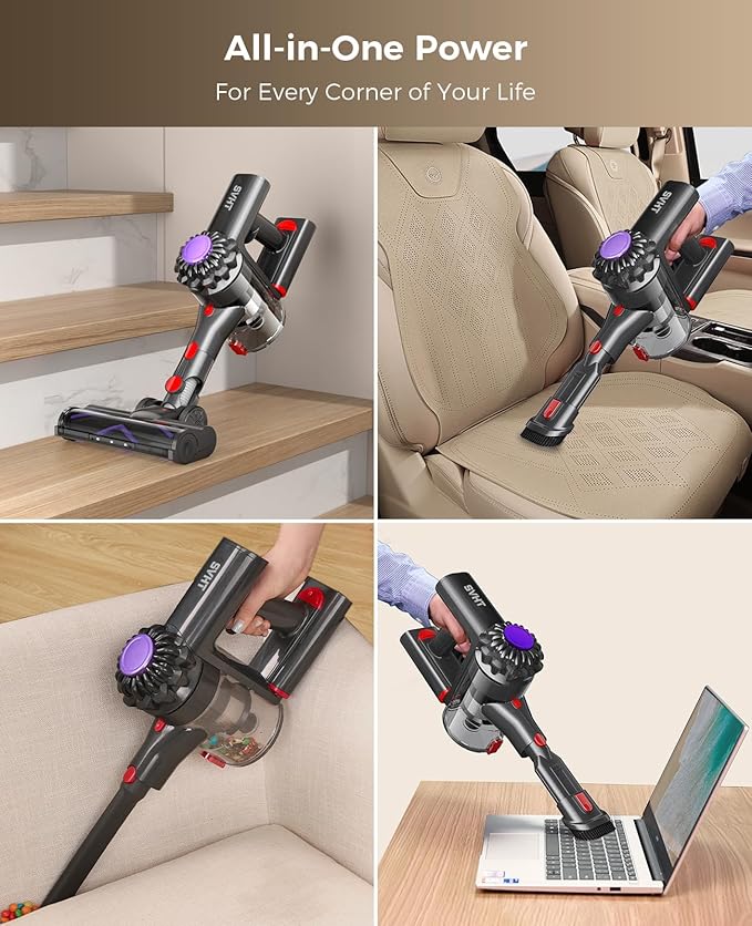 Cordless Vacuum Cleaner, 450W 40KPA Vacuum Cleaners for Home, 45 Mins Lightweight Stick Vacuum Cordless with LED Display, Rechargeable Battery Vacuum for Carpet,Pet Hair,Hardwood Floor