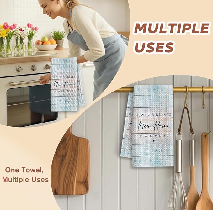 New Home Gift Coastal Kitchen Towels with Saying, Beach Themed Decorative Hand Towel, Housewarming Gift Ideas for New Homeowners, Cute Funny Hand Towels Bathroom Kitchen 16x24 Inch-b05