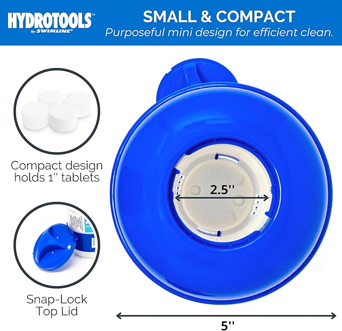 HYDROTOOLS BY SWIMLINE 8715 Mini Chemical Dispenser For Spas and Personal Pools| Compatible With Bromine & Chlorine Supports 1’’ Tablets | Adjustable Control Ring For Customizable Flow Rate