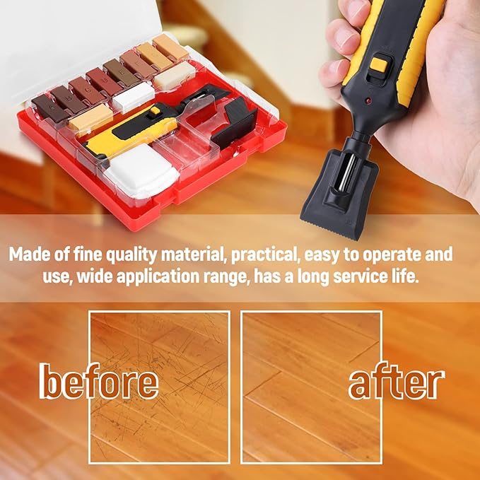 Ejoyous Laminate Floor Repair Kit, Hardwood Floor Repair Kit, 11 Color Floor Wax Wood Floor Furniture Repair Kit Scratches Mending Tool Set for Floors, Worktops, (1)