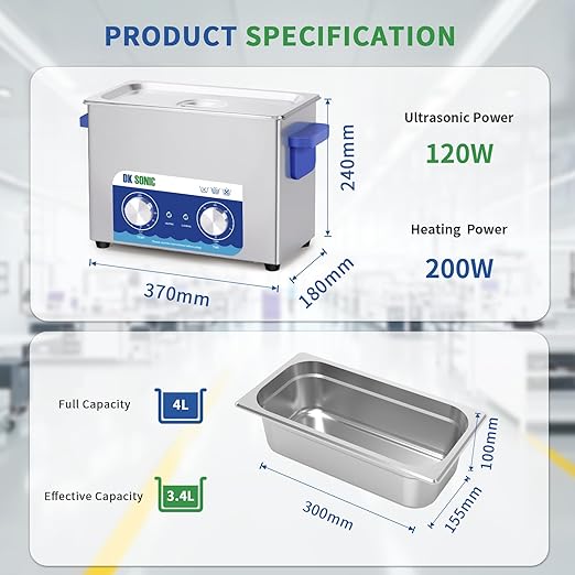DK SONIC Ultrasonic Cleaner,4L 120W Ultrasonic Jewelry Cleaner with Heater& Mechanical Timer,Sonic Cleaner for Cleaning Jewelry,Eyeglasses,Coins(Include Basket)
