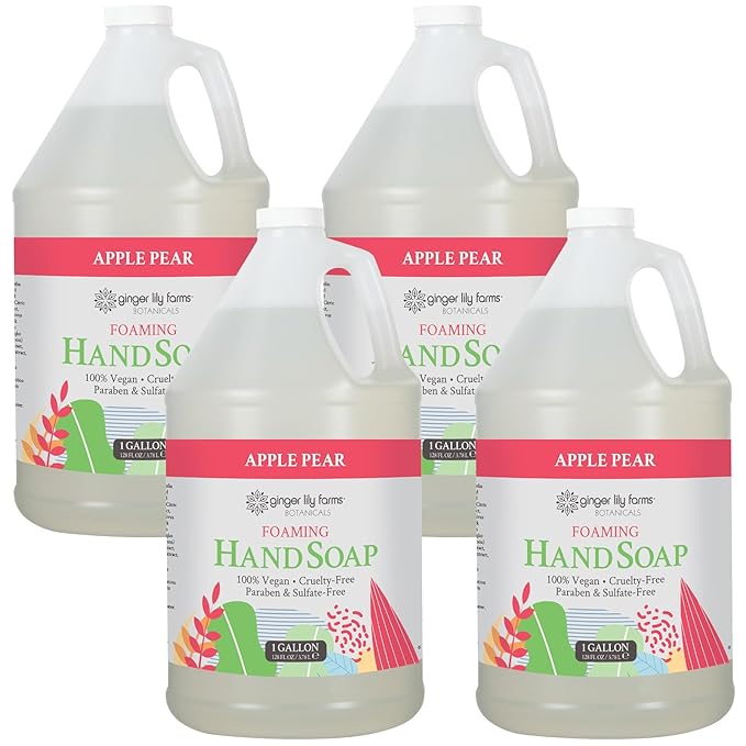 Ginger Lily Farms Botanicals All-Purpose Foaming Hand Soap Refill, 100% Vegan & Cruelty-Free, Apple Pear Scent, 1 Gallon (Pack of 4)