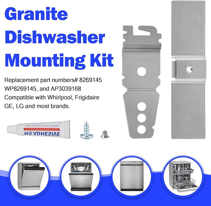 Granite Counter Dishwasher Mounting Kit Fit For Most Brand Dishwashers WP8269145 AP6012289 PS11745496, Dishwasher Mounting Brackets For Solid Surfaces, Kit Includes Bracket, Glues And Screws -2 Packs