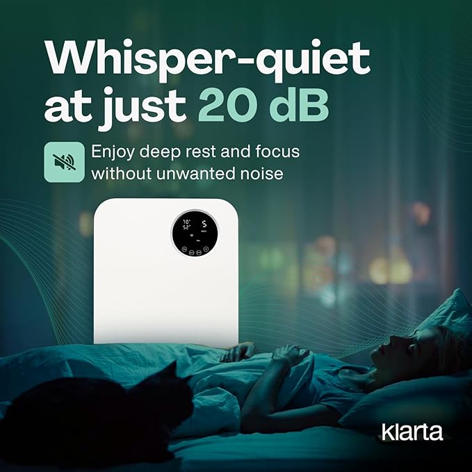 Air Purifier for Home - Smart WiFi App - Ultra Quiet 20 dB - Removes Allergens, Smoke & Odors - 99.97% Particle Filtration - Up to 1200 ft - Klarta Forste Silver