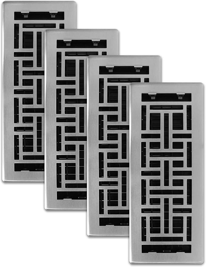 Decor Grates (4-Pack) AJH412-NKL Oriental Floor Register, 4x12 Inches, Brushed Nickel Finish