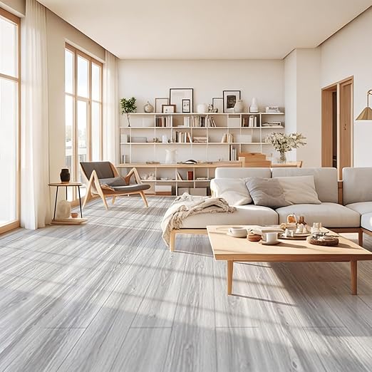Art3d 15 Sq.ft Peel and Stick Floor Tiles, 10Pcs Luxury Vinyl Plank Flooring Wood Look, 36" × 6" Adhesive and Waterproof Tile Sticker for Bedroom, Living Room, Kitchen, White/Grey