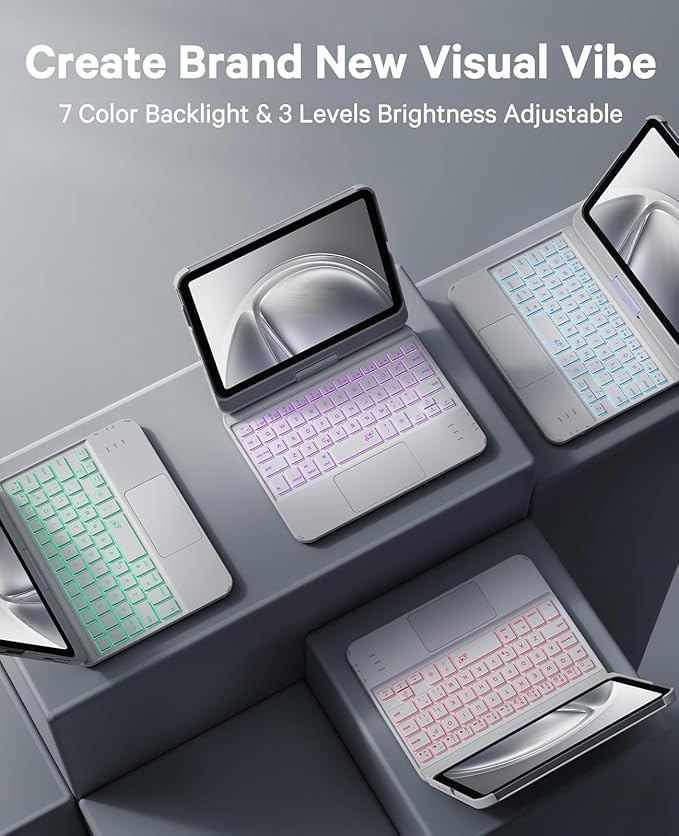 GreenLaw Keyboard Case for iPad mini 7(2024) & Mini 6 (2021) 8.3", Touchpad Keyboard with 7 Color Backlit, Type-C Rechargeable, 360° Rotate Keyboard Case for iPad mini 7th/6th Generation, White