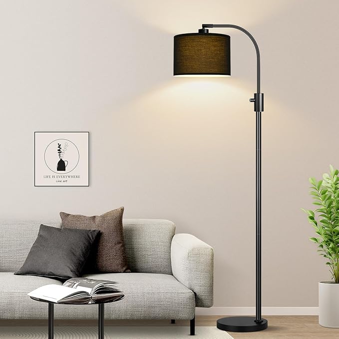 Nintiue Upgraded Modern Arc Dimmable Tall Standing Floor Lamp with Black Shade, 1200 Lumens LED Bulb Included, for Living & Reading Room, Bedroom, Office & Nursery, Black