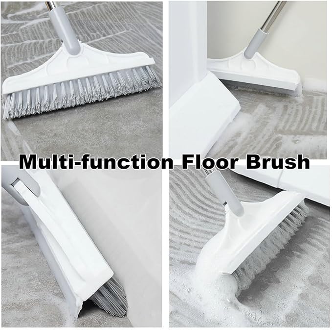 2 in 1 Cleaning Floor Scrub Brush Floor Brush Scrubber New Upgraded 53.5" Long Handle Grout Brush Scrape V-Shape Stiff Bristle Cleaning Brush with Squeegee 120°Rotating Tile Brush for Bathroom