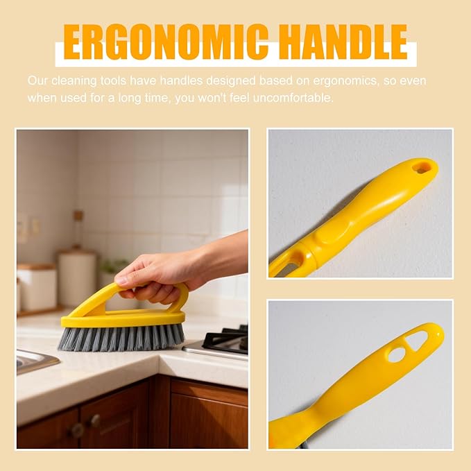 5-Piece Mini Desktop Cleaning Kit - Dust Pan Set with Wire Brush, Duster & Scouring Pad - Yellow Household Tools for Desk, Keyboard & Small Spaces