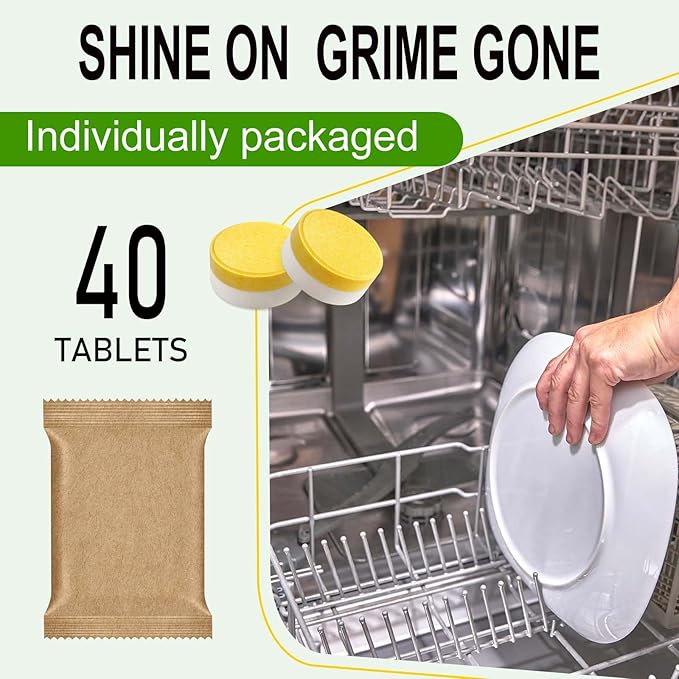 Dishwasher Cleaner and Deodorizer Tablets - 40 Pack, Powerful Deep Cleaning, Natural Formula, Effective Limescale & Odor Removal, Calcium, Scale, Hard Water Stains, Oil, Compatible with All Models