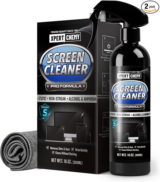 Screen Cleaner Spray and Wipe, 10oz TV Screen Cleaner Spray and Microfiber Cloth kit for Phones, iPads, Computer, MacBooks, Laptops, Monitor and Electronic Devices